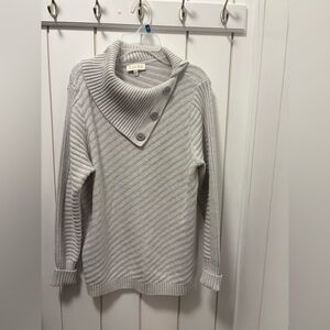 Laura Light Gray Ribbed Cowl Neck Sweater